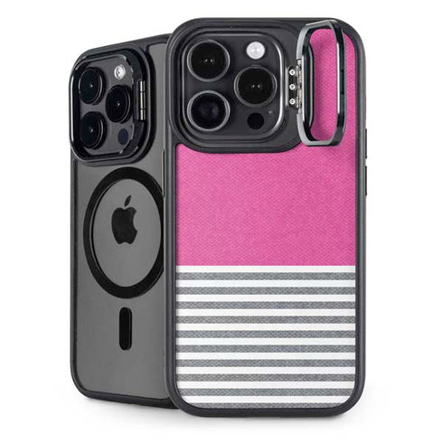 Pink and Grey Stripes iPhone 16 Pro Kickstand Case